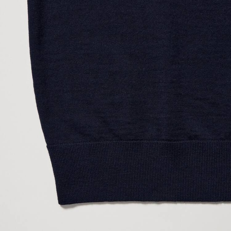 Uniqlo 100% Extra Fine Merino Collar Jumpers Blu Marino | HDUMTO354