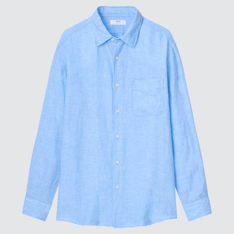 Uniqlo 100% Premium Linen Camicie Blu | SRQXIY840