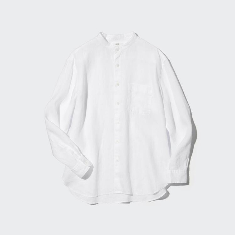 Uniqlo 100% Premium Linen Regular Fit (Grandad Collar) Camicie Bianche | URJSCE873