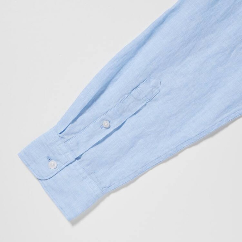 Uniqlo 100% Premium Linen Regular Fit (Grandad Collar) Camicie Blu | YMGRTO930