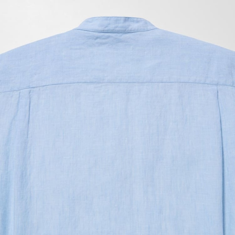 Uniqlo 100% Premium Linen Regular Fit (Grandad Collar) Camicie Blu | YMGRTO930