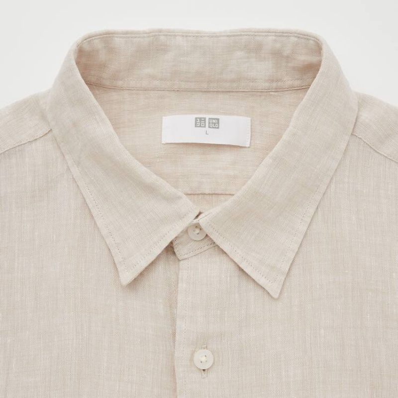 Uniqlo 100% Premium Linen Regular Fit (Regular Collar) Camicie Beige | WJVDMR451