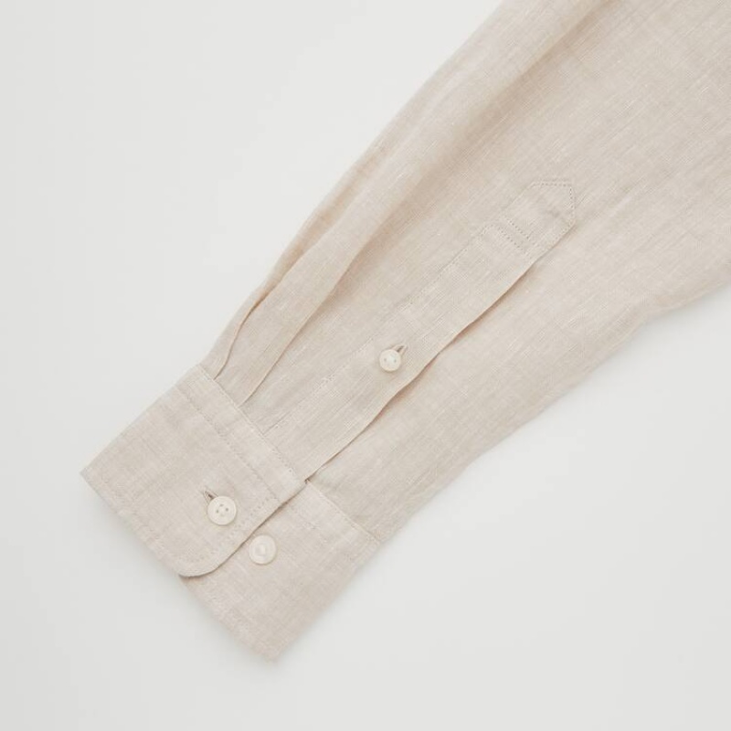 Uniqlo 100% Premium Linen Regular Fit (Regular Collar) Camicie Beige | WJVDMR451