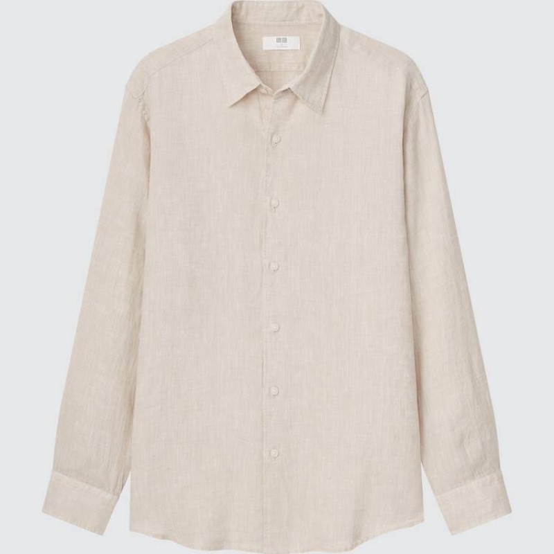 Uniqlo 100% Premium Linen Regular Fit (Regular Collar) Camicie Beige | WJVDMR451