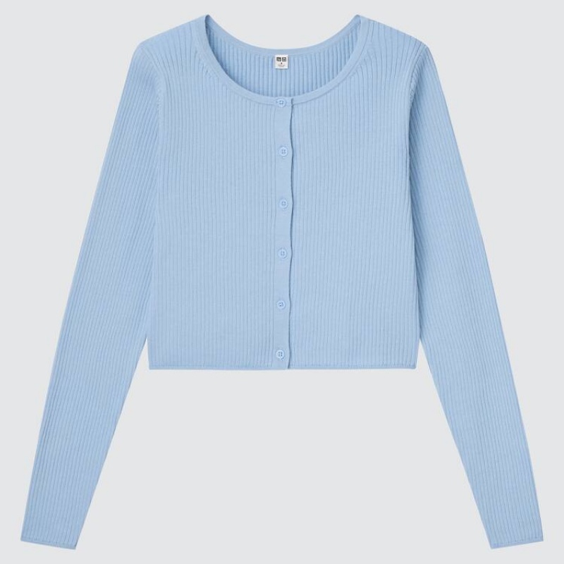 Uniqlo 100% Supima Cotone Cropped Cardigan Blu | LEGDHJ749