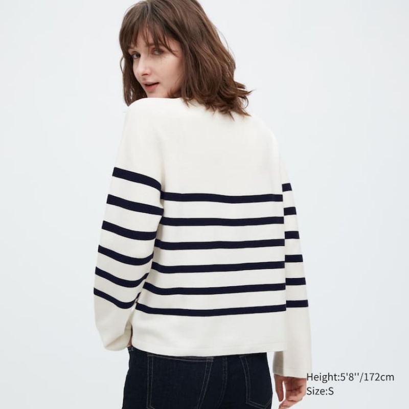 Uniqlo 3d Knit Seamless Cotone A Strisce Crew Neck Maglieria Bianche | RDVFPC720