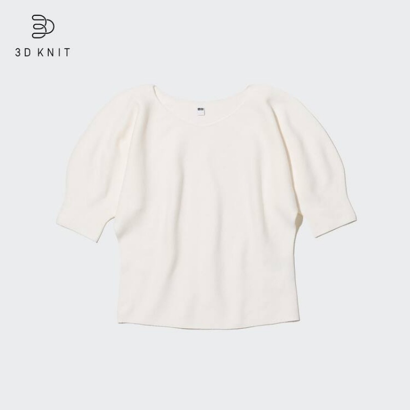 Uniqlo 3d Knit Seamless Cotone Volume Half Sleeved Top Bianche | BKVPRC419