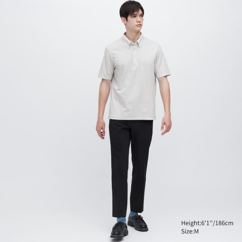 Uniqlo Airism A Strisce (Button-down Collar) Magliette Polo Grigie | YIHDOU295