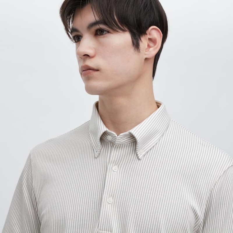 Uniqlo Airism A Strisce (Button-down Collar) Magliette Polo Grigie | YIHDOU295