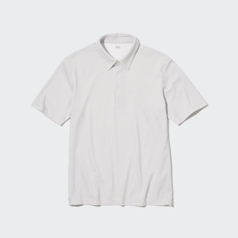 Uniqlo Airism A Strisce (Button-down Collar) Magliette Polo Grigie | YIHDOU295