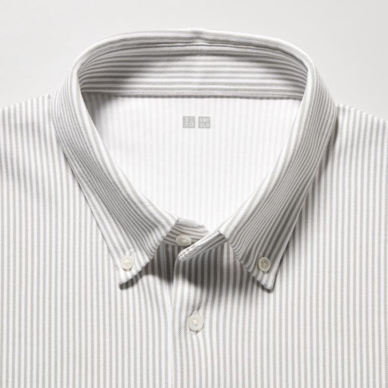 Uniqlo Airism A Strisce (Button-down Collar) Magliette Polo Grigie | YIHDOU295