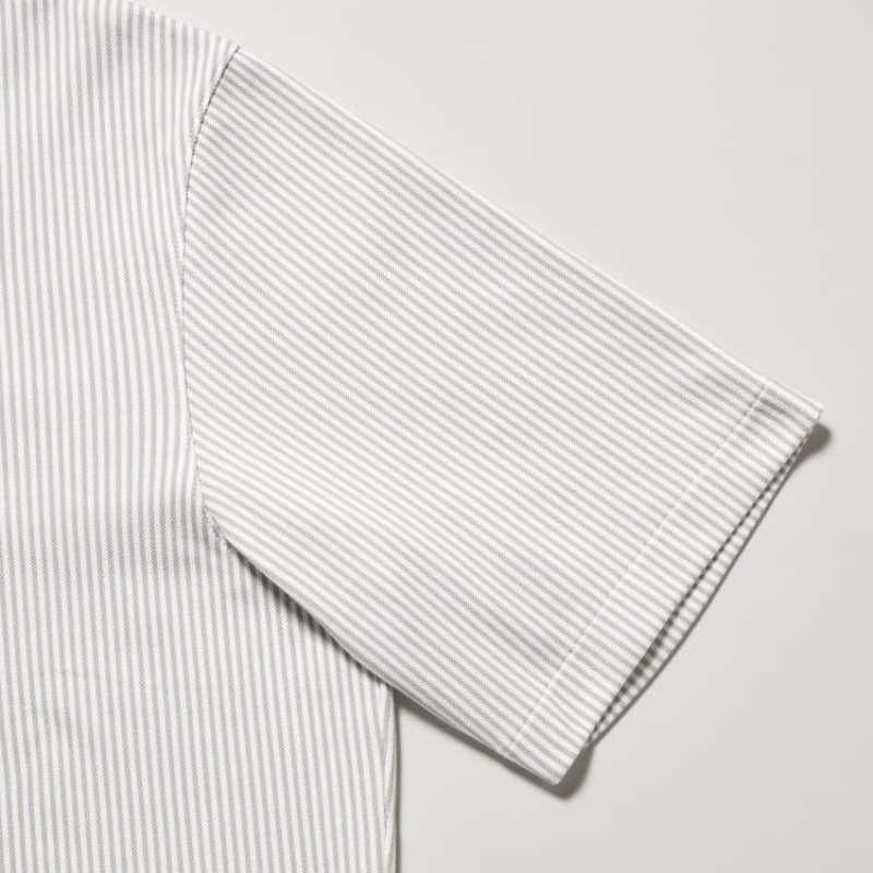 Uniqlo Airism A Strisce (Button-down Collar) Magliette Polo Grigie | YIHDOU295