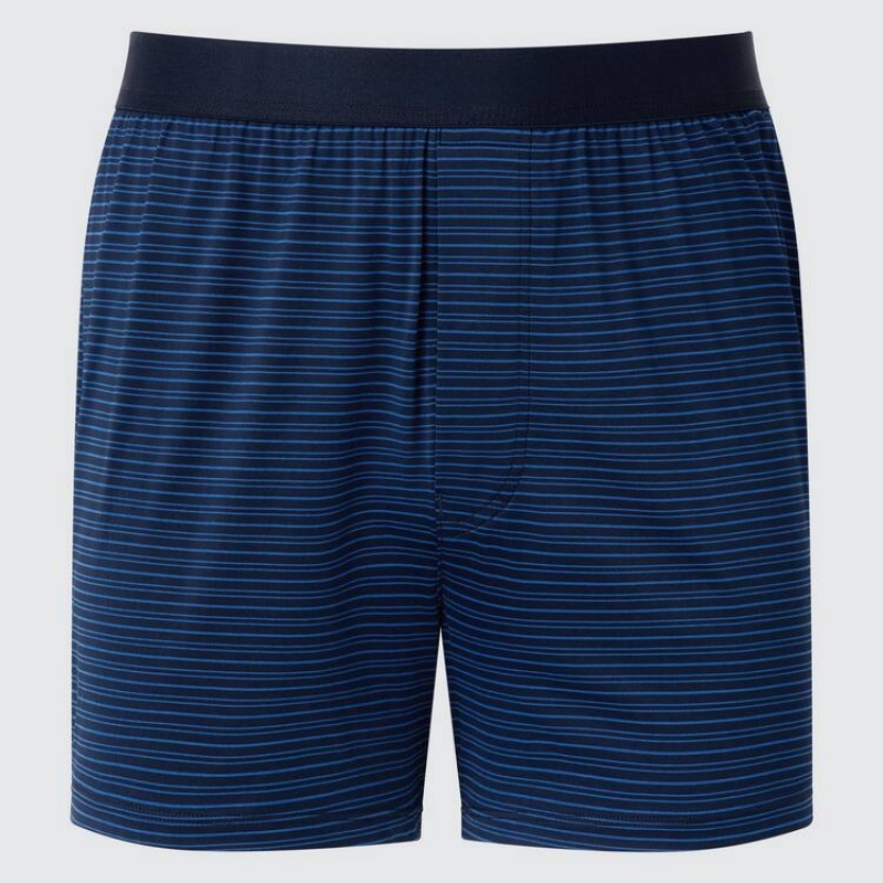 Uniqlo Airism A Strisce Loose Fit Boxers Biancheria Intima Blu Marino | BGXVRU512