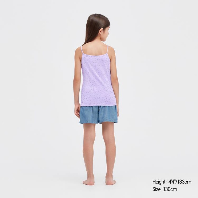 Uniqlo Airism Cotone Blend Printed Camisole Top Ragazza Viola Chiaro | DBVSIG947