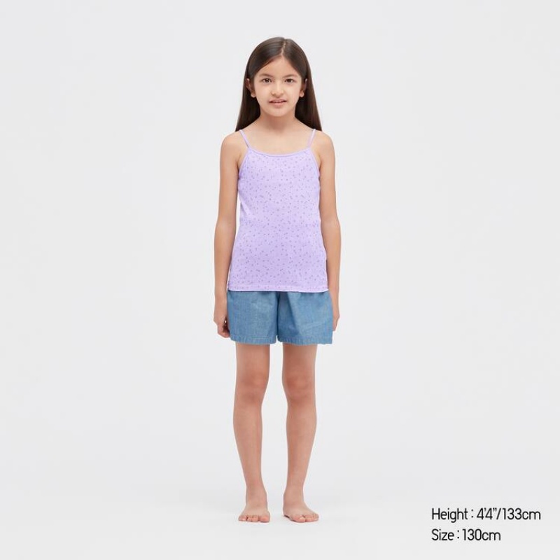 Uniqlo Airism Cotone Blend Printed Camisole Top Ragazza Viola Chiaro | DBVSIG947