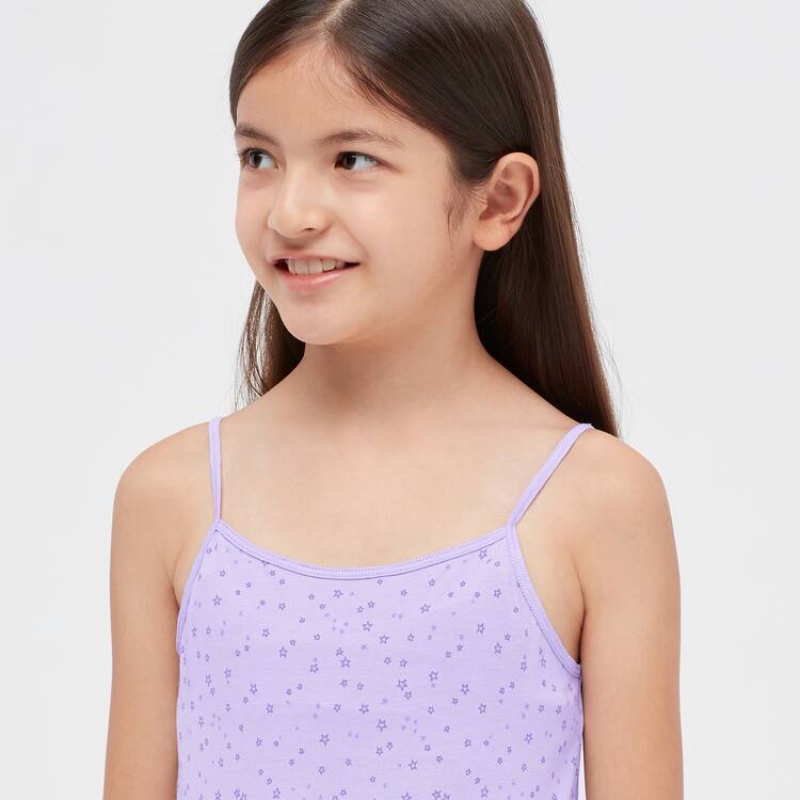 Uniqlo Airism Cotone Blend Printed Camisole Top Ragazza Viola Chiaro | DBVSIG947