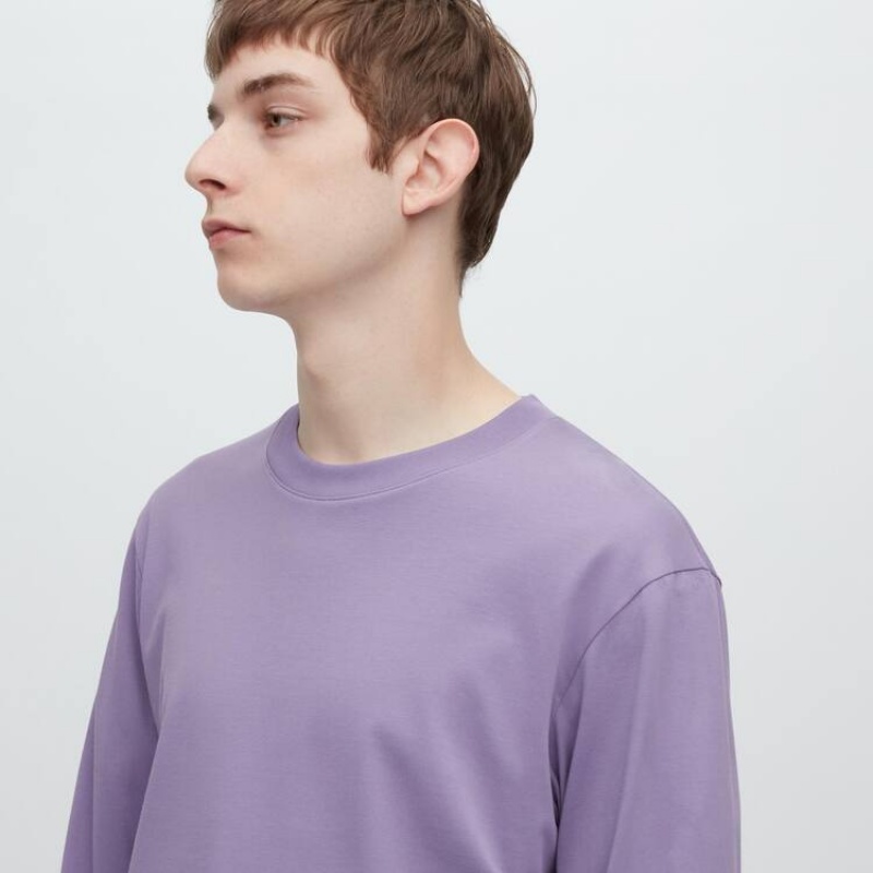 Uniqlo Airism Cotone Crew Neck Long Sleeved Magliette Viola | GZJUXS612