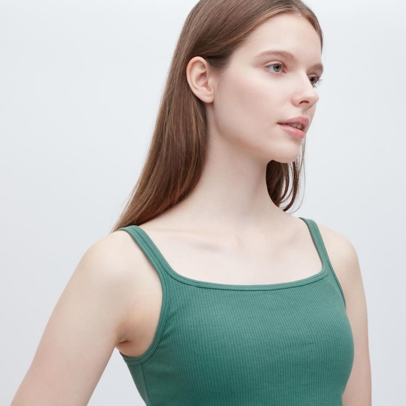 Uniqlo Airism Cotone Cropped Senza Maniche Reggiseni Verdi | EIQAPK709