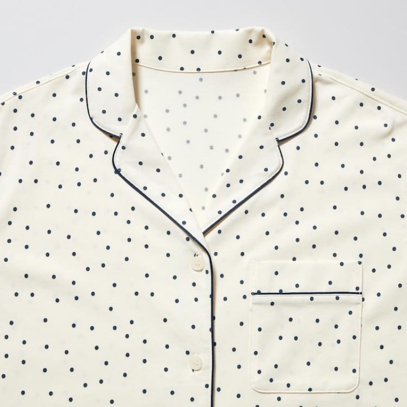 Uniqlo Airism Cotone Dotted Long Sleeved Loungewear Bianche | ILOMXC708