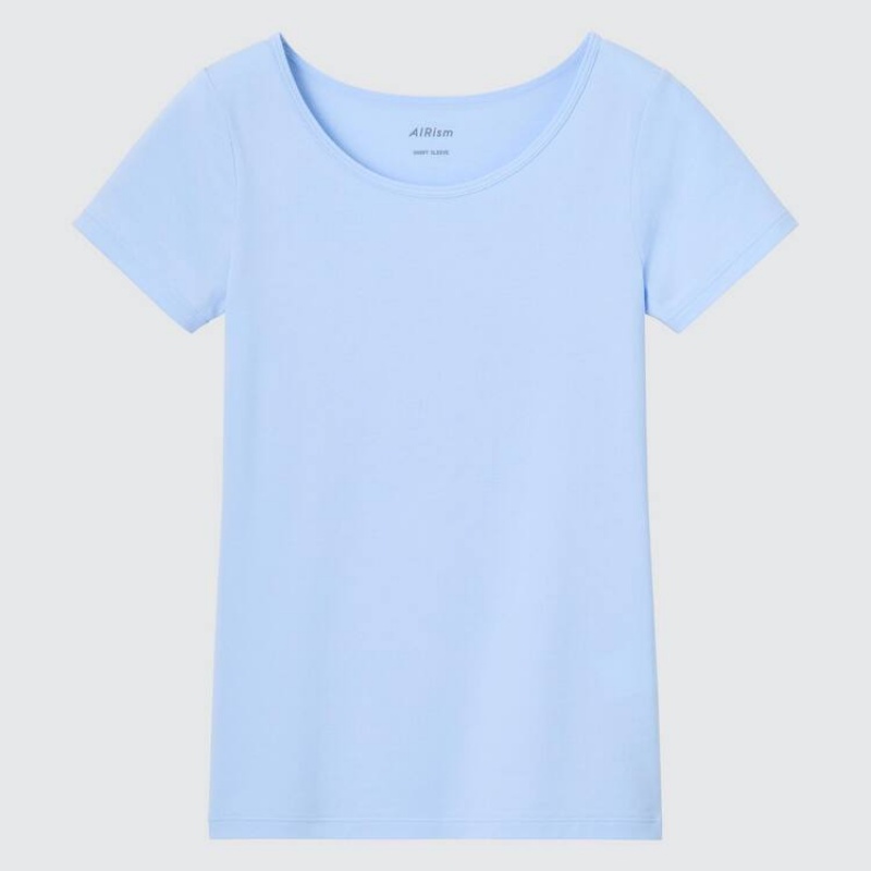 Uniqlo Airism Cotone Scoop Neck Magliette Ragazza Blu Chiaro | HBGTUL975