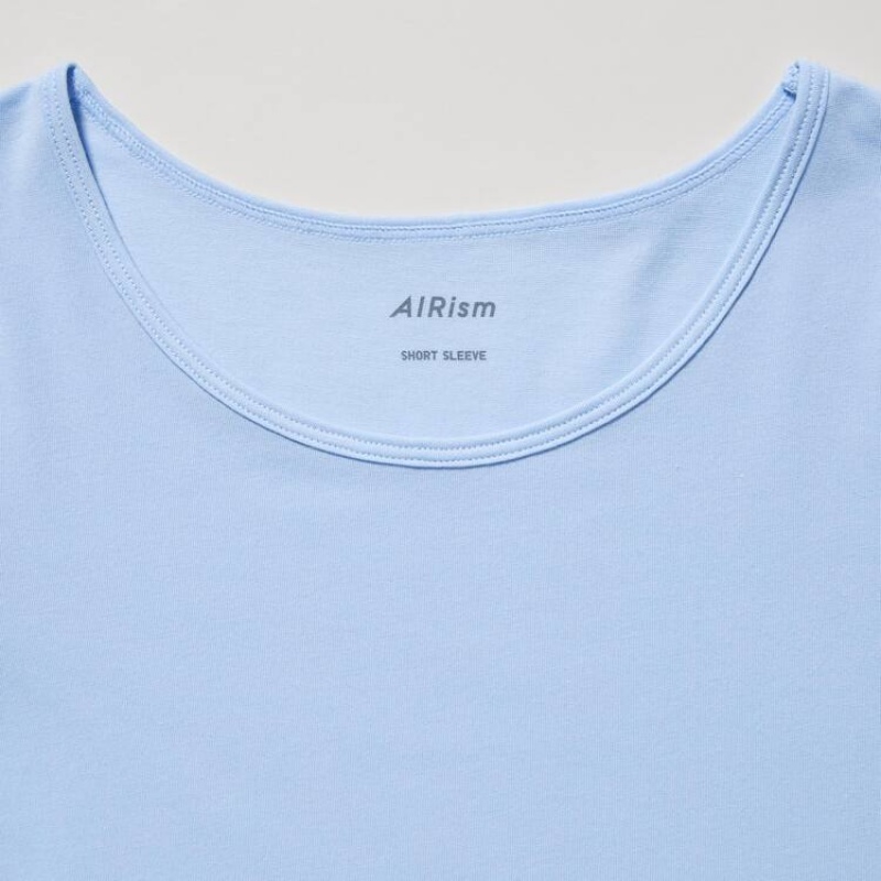 Uniqlo Airism Cotone Scoop Neck Magliette Ragazza Blu Chiaro | HBGTUL975