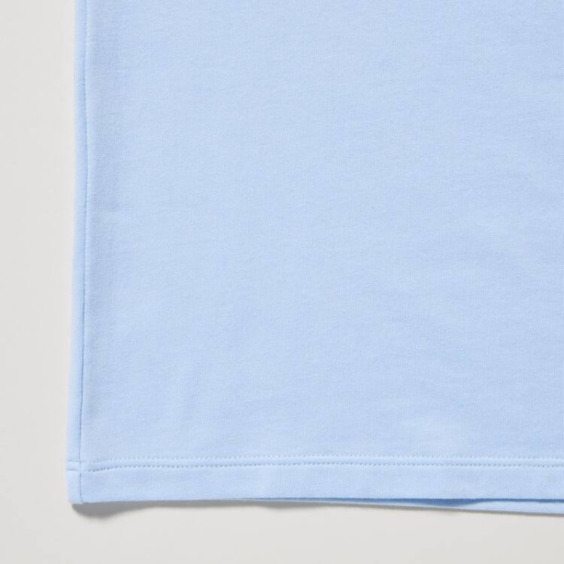 Uniqlo Airism Cotone Scoop Neck Magliette Ragazza Blu Chiaro | HBGTUL975