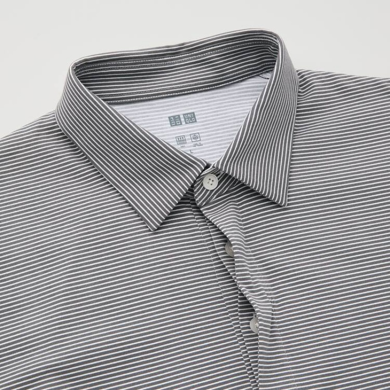 Uniqlo Airism Fly Front A Strisce (2021 Season) Magliette Polo Grigie | DSVZWN789