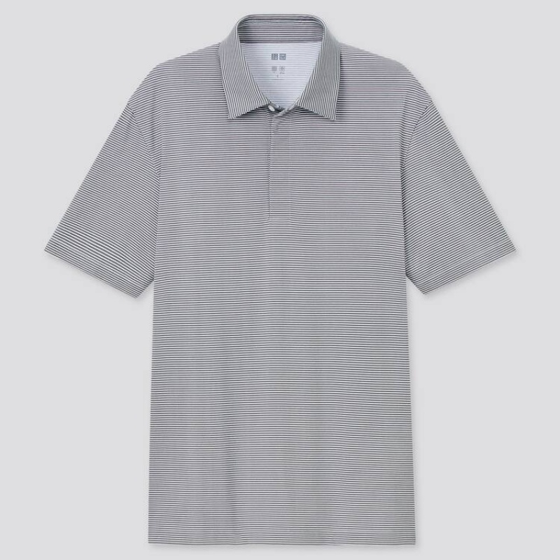 Uniqlo Airism Fly Front A Strisce (2021 Season) Magliette Polo Grigie | DSVZWN789