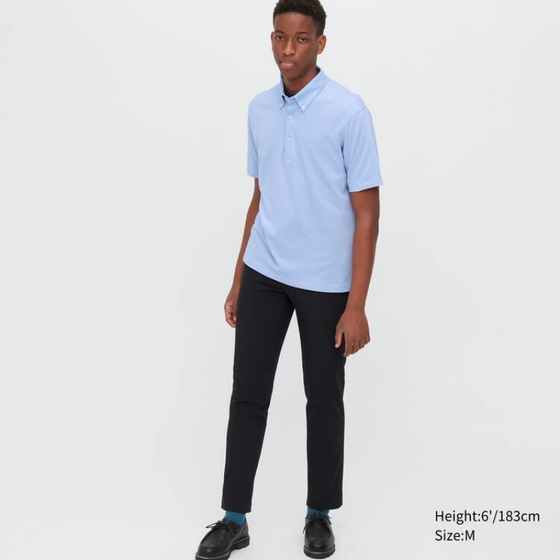 Uniqlo Airism Piqué Magliette Polo Blu Chiaro | WBDOMF318