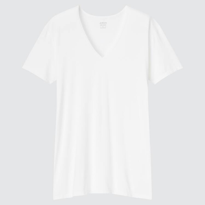 Uniqlo Airism V Neck Magliette Bianche | WHGDAO703