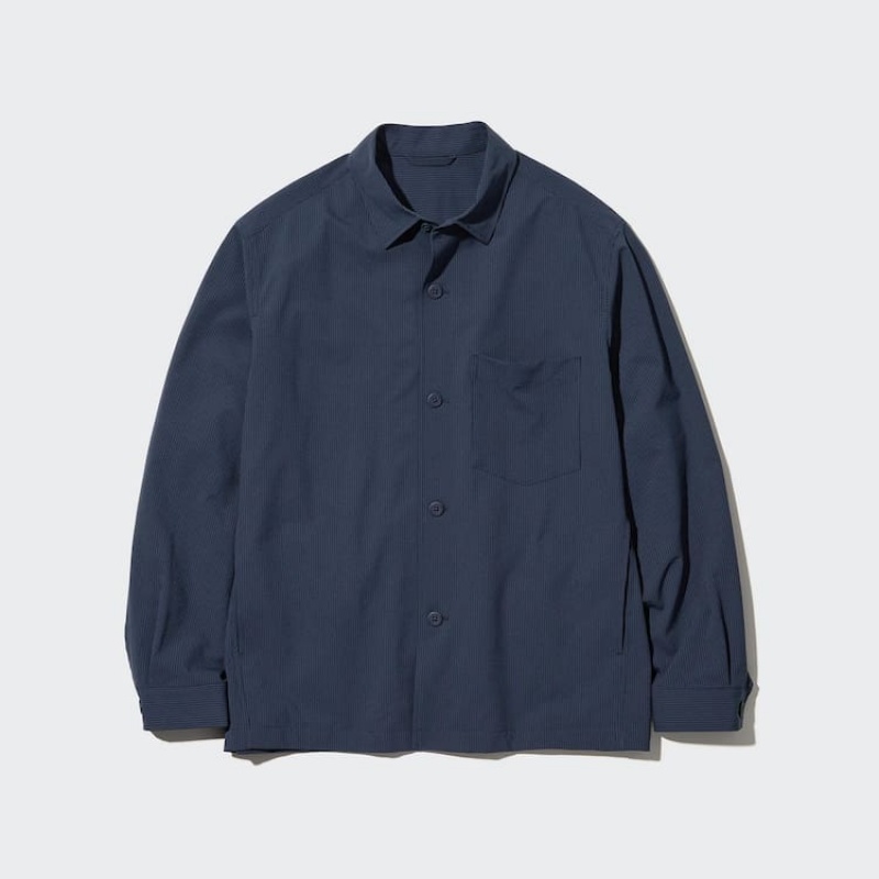 Uniqlo Airsense Ultra Light Seersucker Completo Blu | HDBGZV203