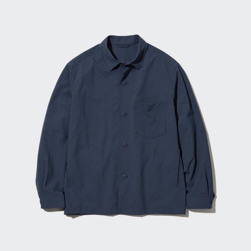 Uniqlo Airsense Ultra Light Seersucker Giacche Blu | WSROUN642