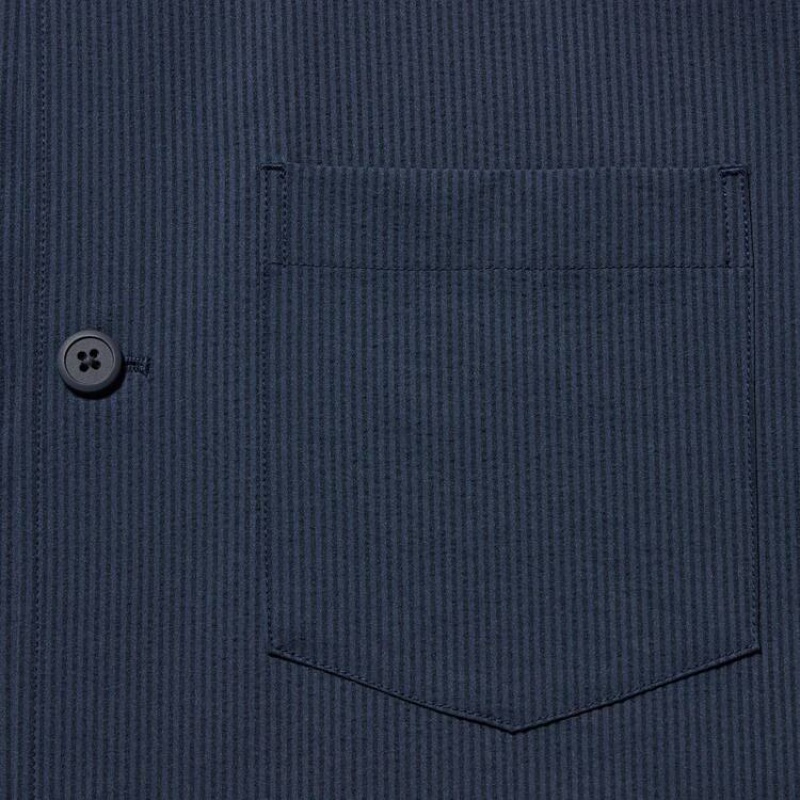 Uniqlo Airsense Ultra Light Seersucker Giacche Blu | WSROUN642