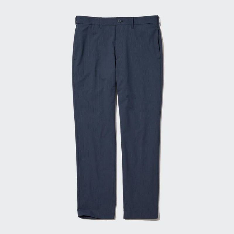 Uniqlo Airsense Ultra Light Seersucker Relaxed Fit Pantaloni Blu | BSONXK985