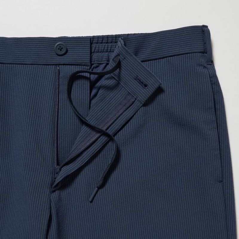 Uniqlo Airsense Ultra Light Seersucker Relaxed Fit Pantaloni Blu | BSONXK985