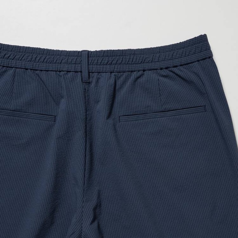 Uniqlo Airsense Ultra Light Seersucker Relaxed Fit Pantaloni Blu | BSONXK985