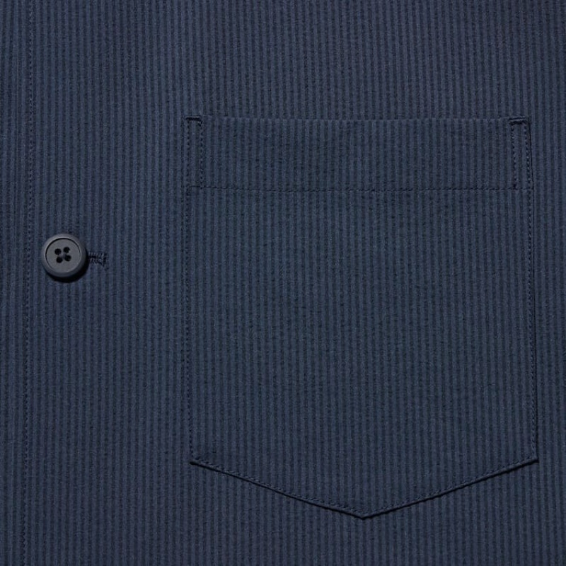 Uniqlo Airsense Ultra Light Seersucker Sovracamicia Blu | NTSAKO963