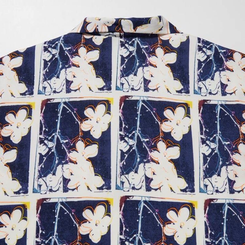 Uniqlo Andy Warhol Flowers Collezioni Ut Printed Open Collar Corta Sleeved Camicie Bianche | BJENVM569