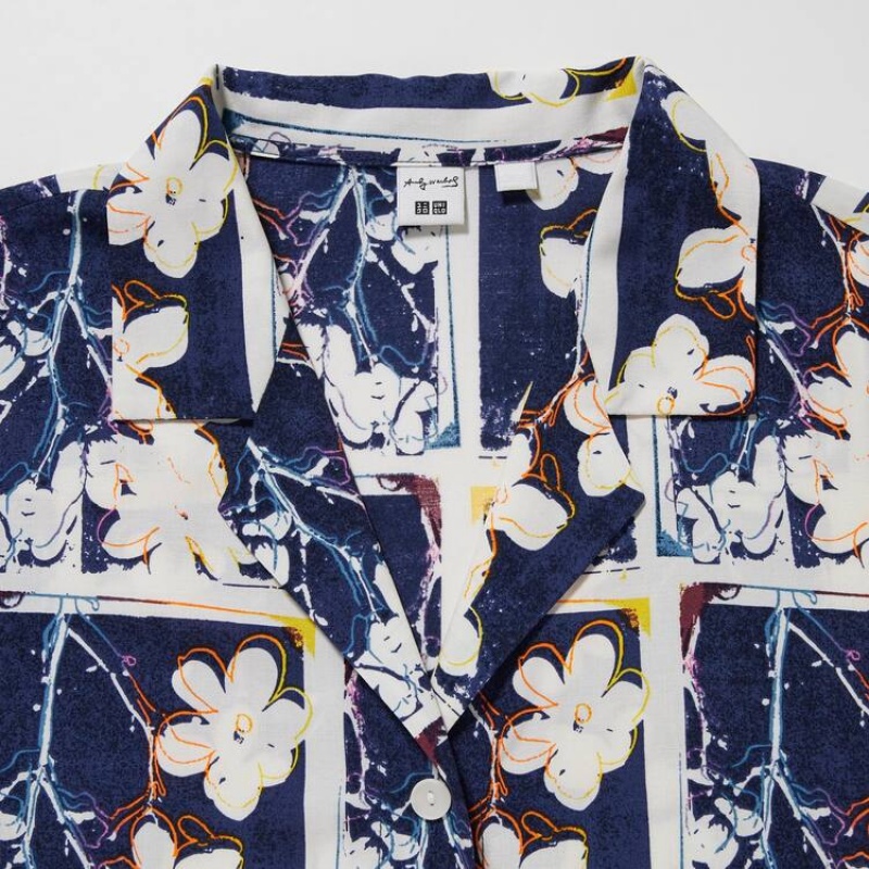 Uniqlo Andy Warhol Flowers Collezioni Ut Printed Open Collar Corta Sleeved Camicie Bianche | BJENVM569