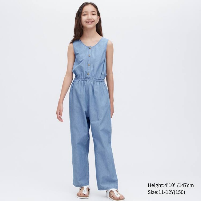 Uniqlo Chambray Jumpsuit Ragazza Blu | XMCSHZ901