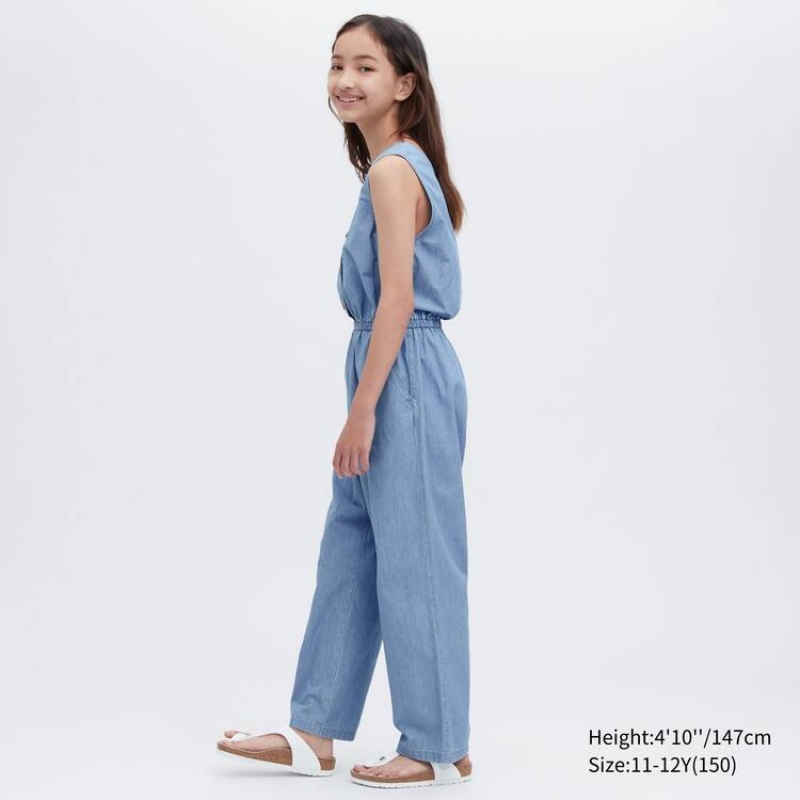 Uniqlo Chambray Jumpsuit Ragazza Blu | XMCSHZ901