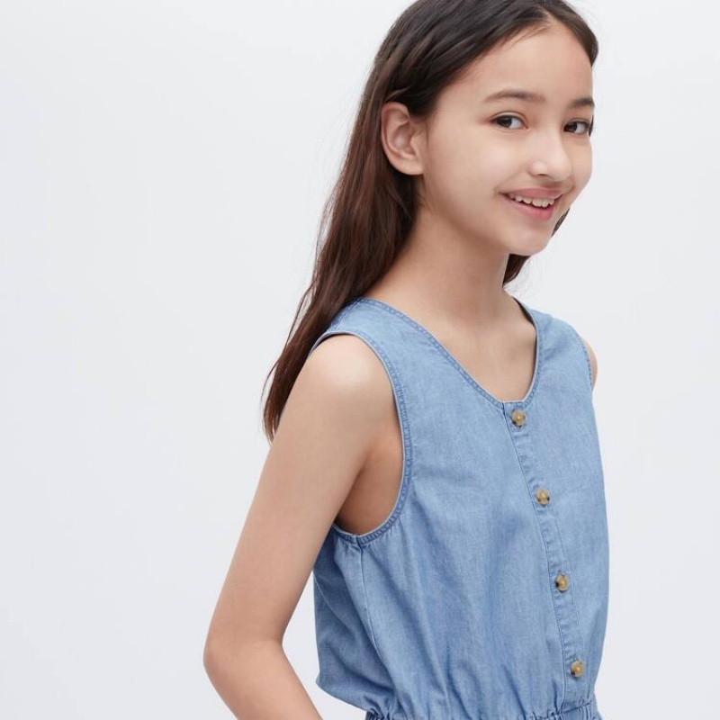 Uniqlo Chambray Jumpsuit Ragazza Blu | XMCSHZ901