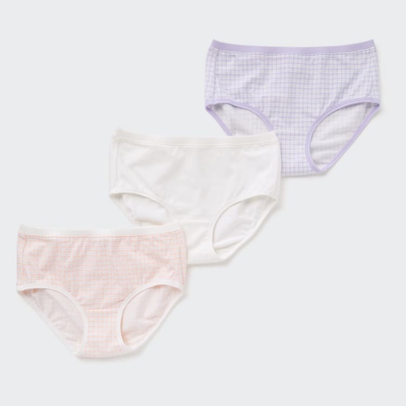 Uniqlo Checked Hiphugger (Three Pairs) Biancheria Intima Ragazza Rosa Bianche Viola | QEACZS570