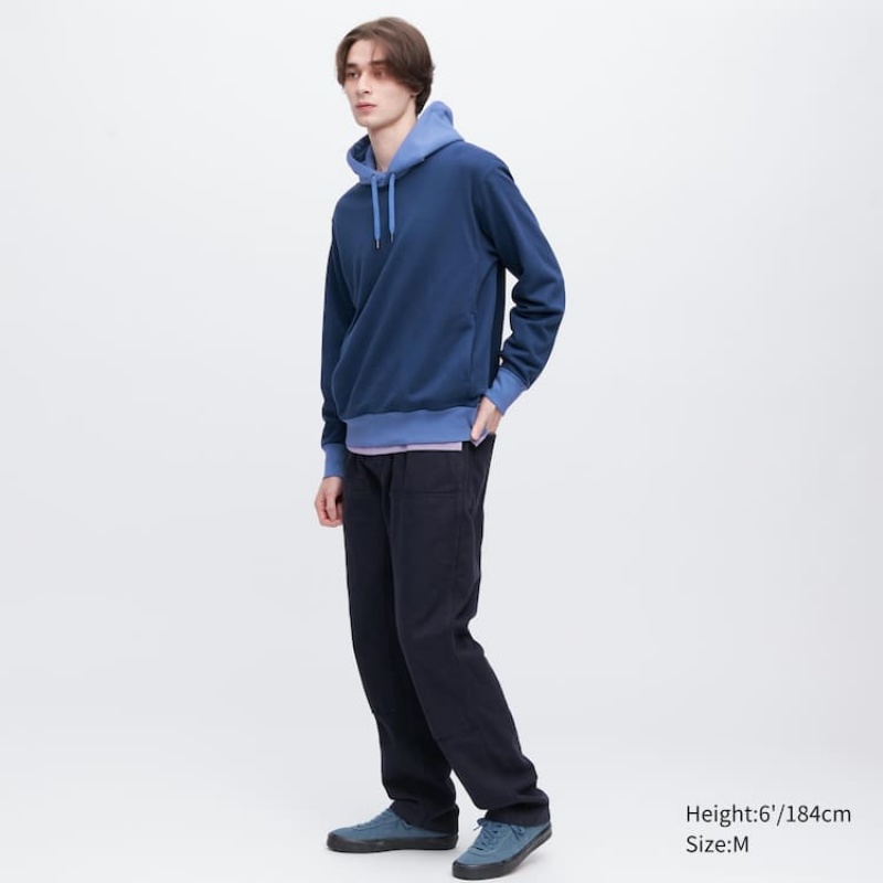 Uniqlo Colour Block Sweat Pullover Felpa con Cappuccio Blu | NXRHFM370