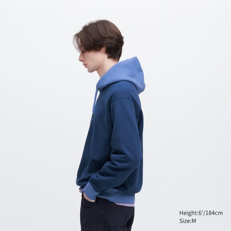 Uniqlo Colour Block Sweat Pullover Felpa con Cappuccio Blu | NXRHFM370