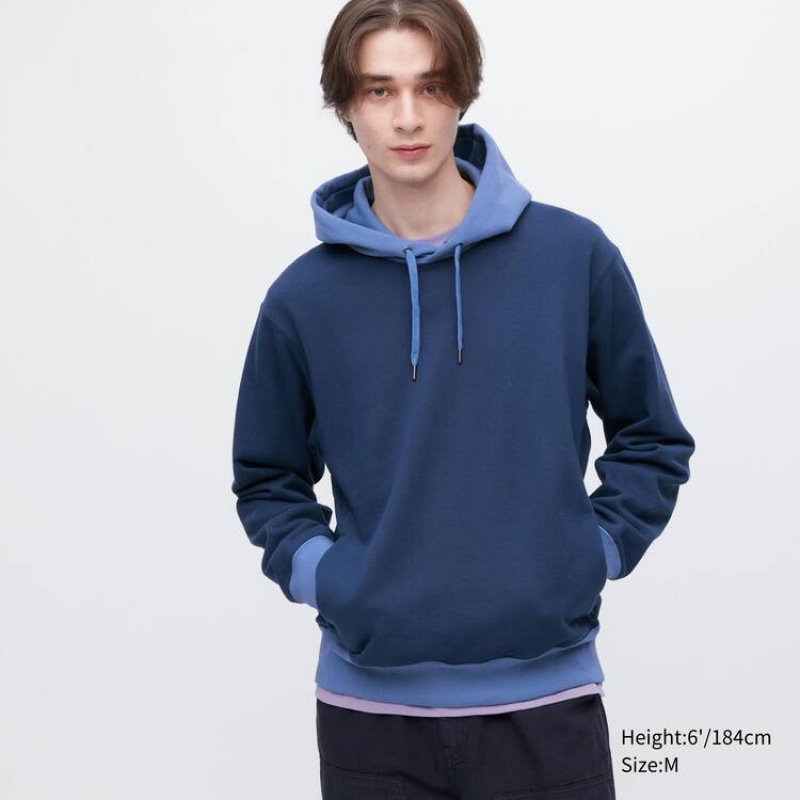 Uniqlo Colour Block Sweat Pullover Felpa con Cappuccio Blu | NXRHFM370