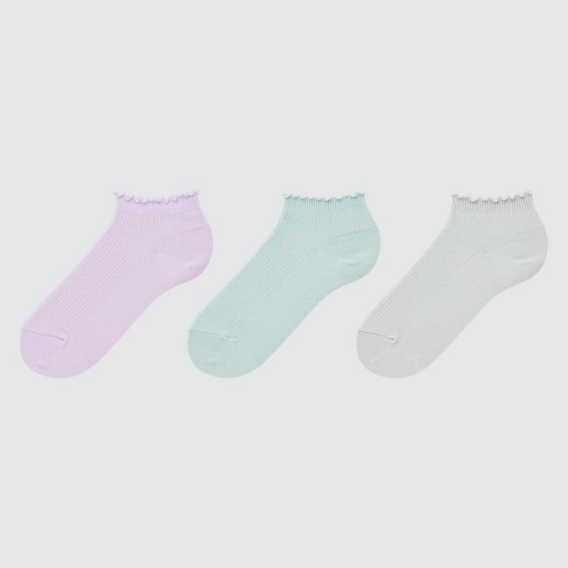 Uniqlo Costine Corta (Three Pairs) Calzini Ragazza Rosa Verdi Grigie | GKTZRX307