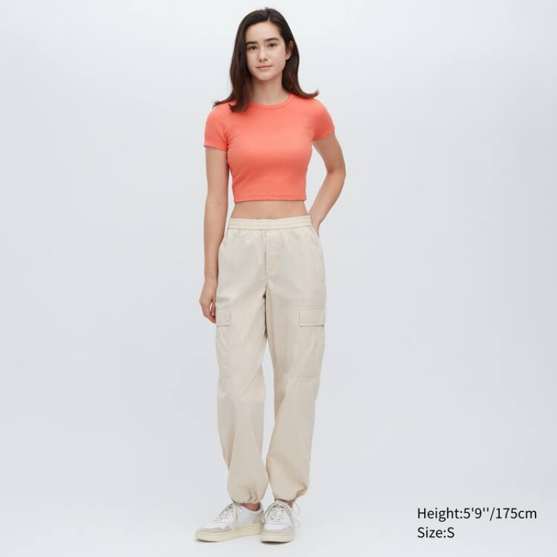 Uniqlo Costine Cropped Crew Neck Magliette Arancioni | SHWMPZ740