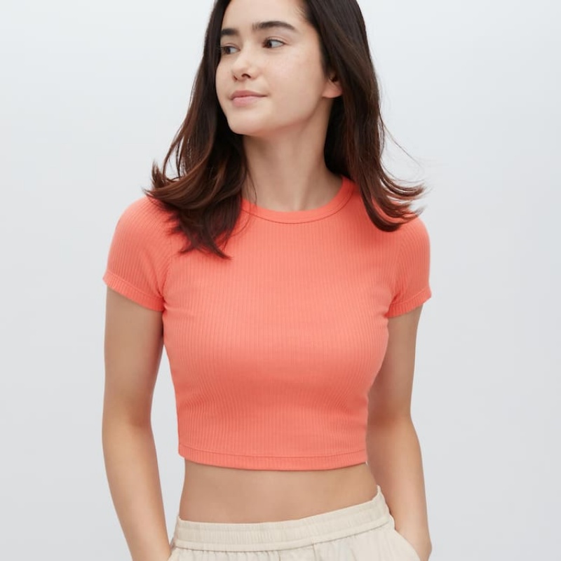 Uniqlo Costine Cropped Crew Neck Magliette Arancioni | SHWMPZ740