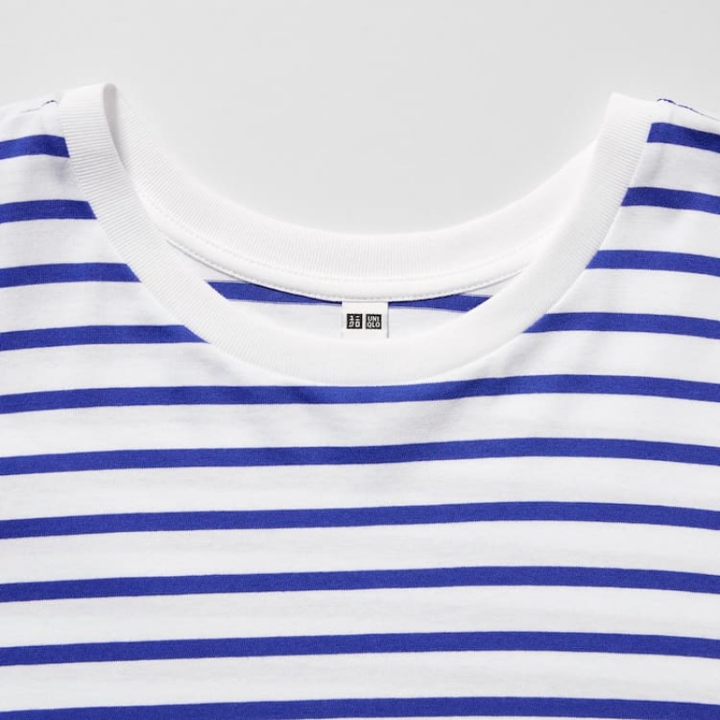 Uniqlo Cotone A Strisce French Sleeved Magliette Bianche Blu | NRBVHL509